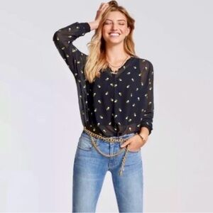 CAbi Sheer Black Floral Blouse